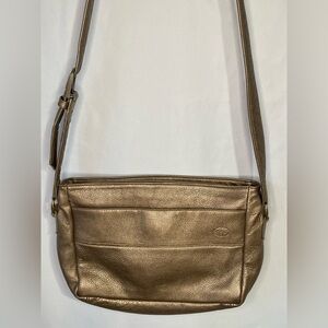 SAS Gold Toned Pebbled Leather Crossbody Bag - Genuine Leather
